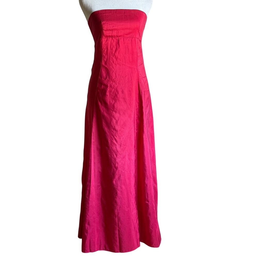 ENVERS | Cherry Red Raw Silk Midi Length Fit and Flare Strapless Gown | Size 4-6